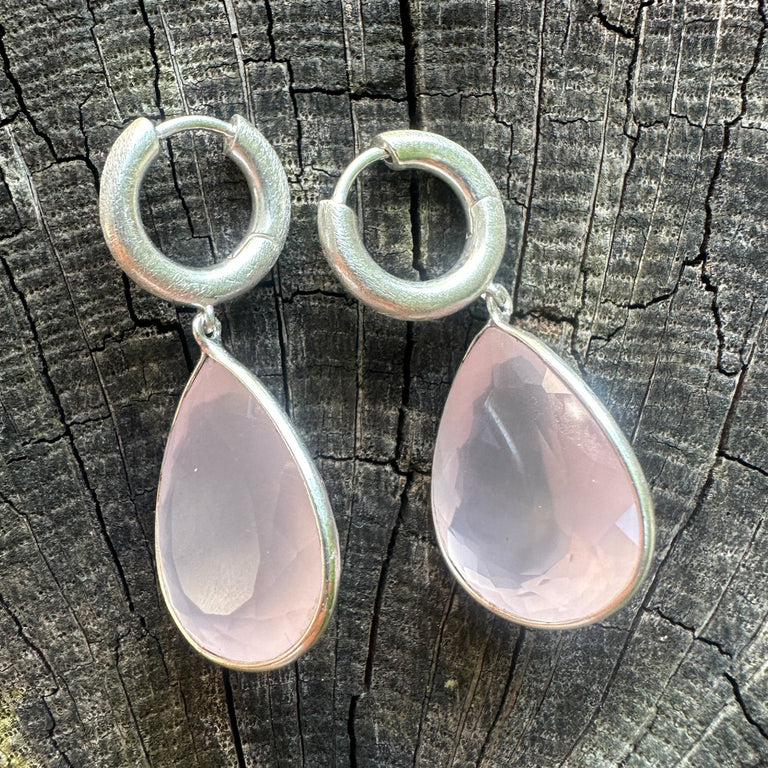 Creolen mit 15 X 20 Rosenquarz