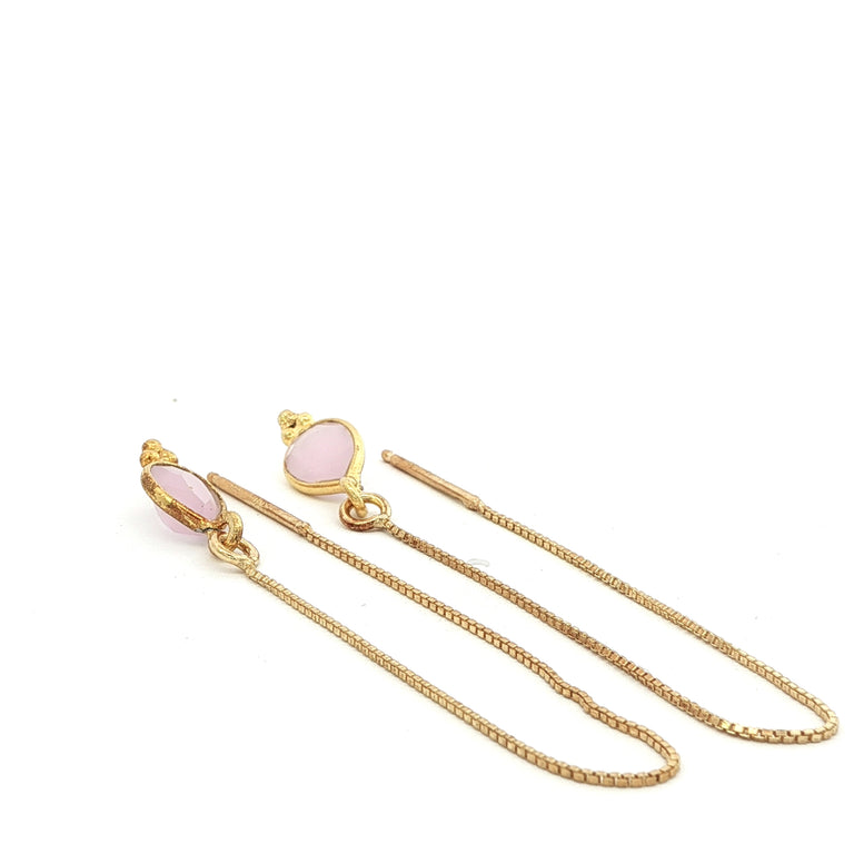 Lange Ohrhänger mit rosa Chalzedon