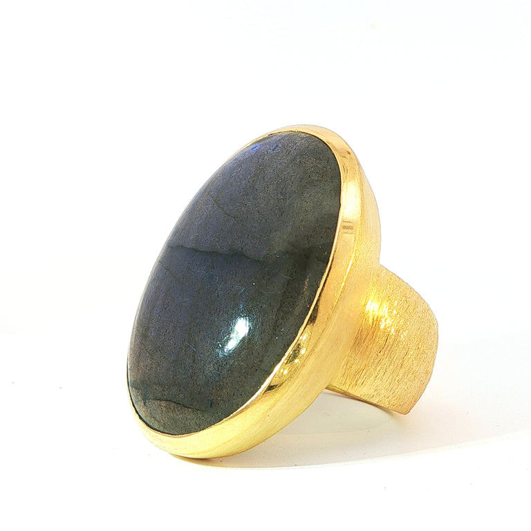 Statement Unikat-Ring mit Labradorit  – 925 Silber vergoldet