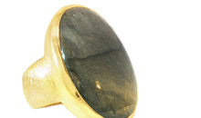 Statement Unikat-Ring mit Labradorit  – 925 Silber vergoldet