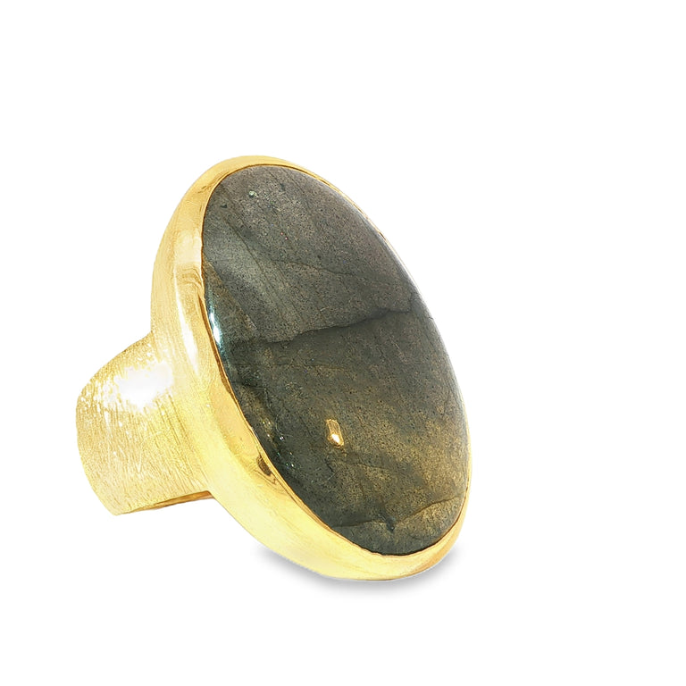 Statement Unikat-Ring mit Labradorit  – 925 Silber vergoldet