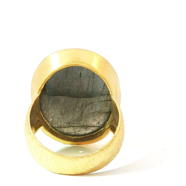 Statement Unikat-Ring mit Labradorit  – 925 Silber vergoldet