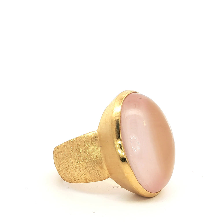 Unikat-Ring mit Rosenquarz  – 925 Silber vergoldet