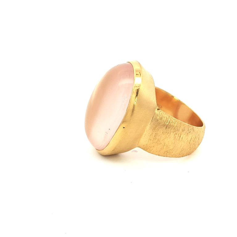 Unikat-Ring mit Rosenquarz  – 925 Silber vergoldet