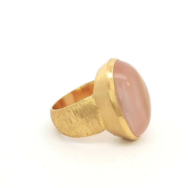 Unikat-Ring mit Rosenquarz  – 925 Silber vergoldet