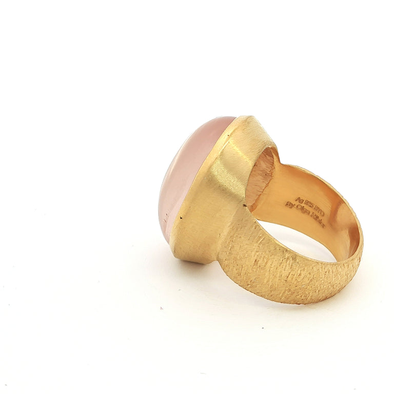 Unikat-Ring mit Rosenquarz  – 925 Silber vergoldet