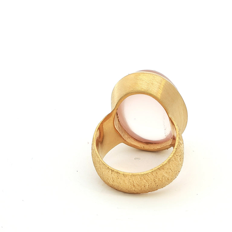 Unikat-Ring mit Rosenquarz  – 925 Silber vergoldet