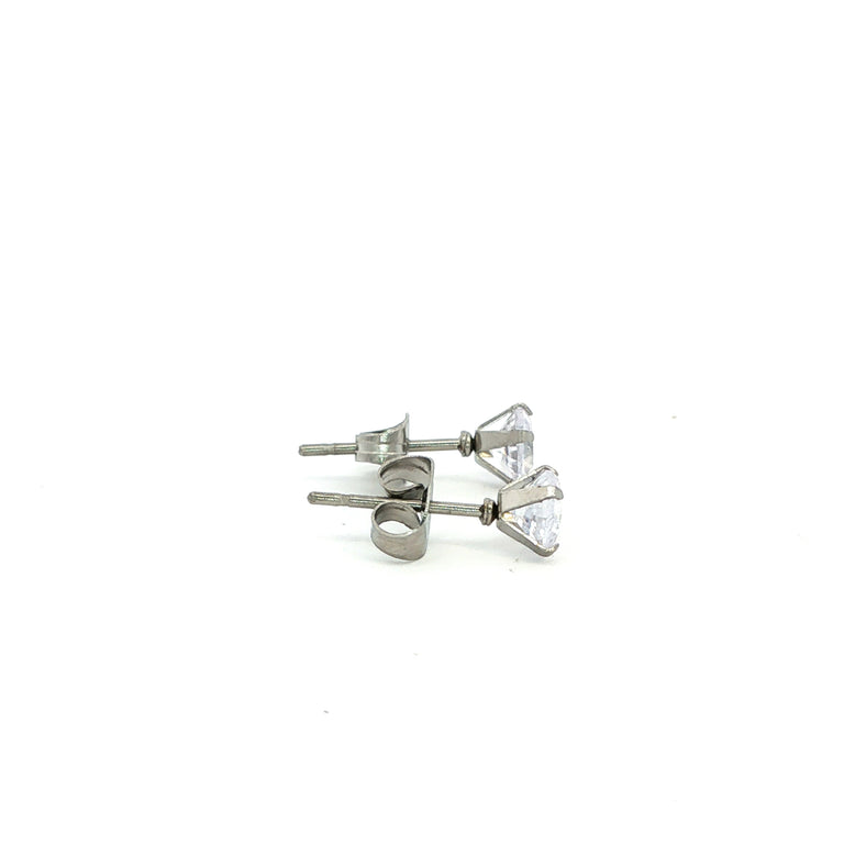 Antiallergene Edelstahl Ohrstecker mit 5 mm Zirkonia