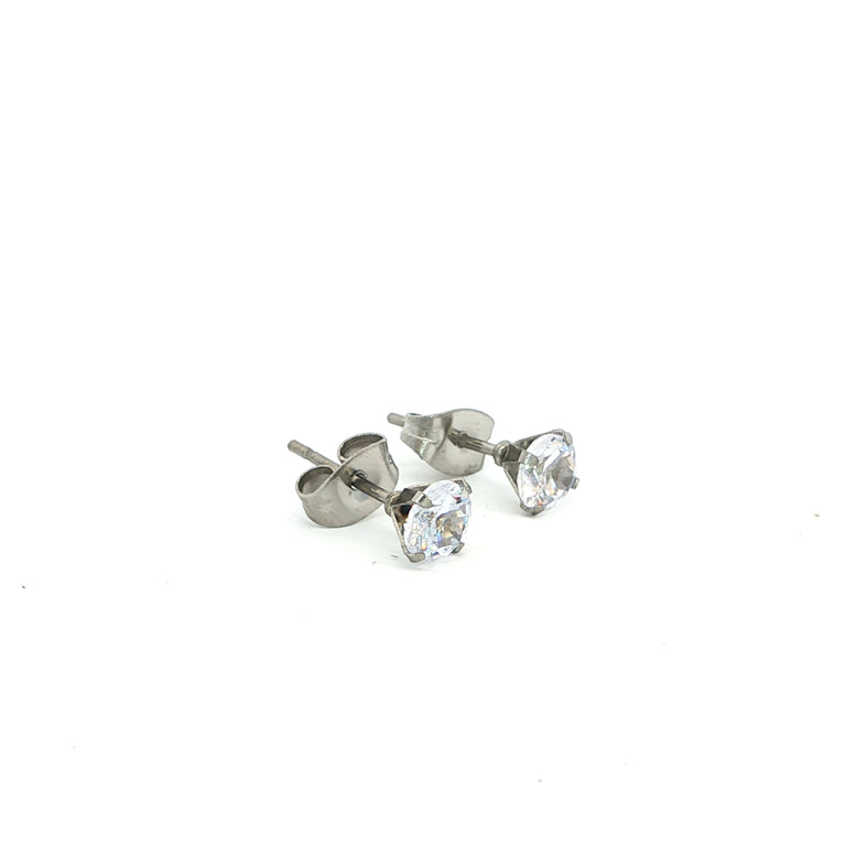 Antiallergene Edelstahl Ohrstecker mit 5 mm Zirkonia