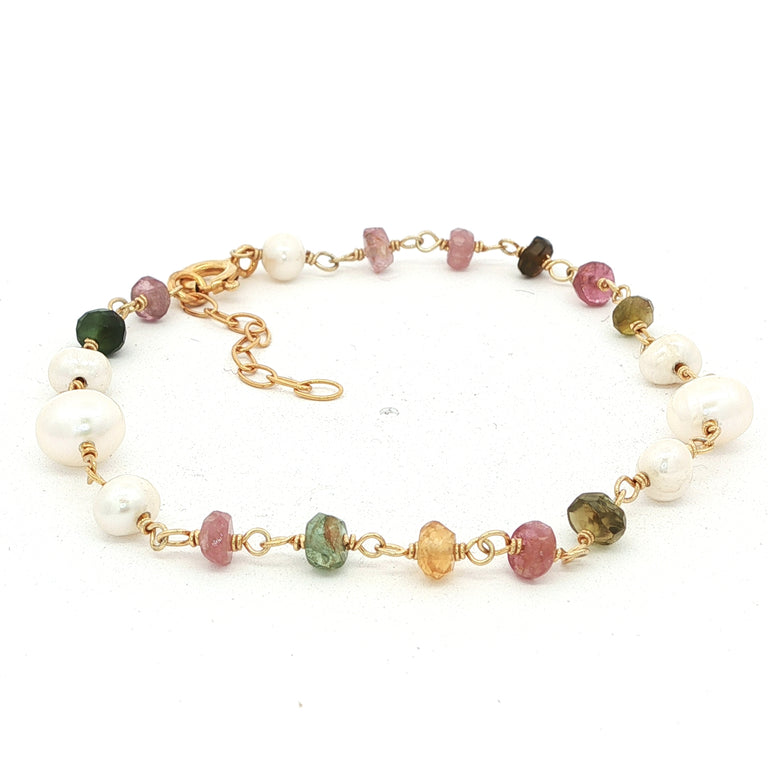 Armkette ROSARY mit Perlen und farbigen  Turmalinen
