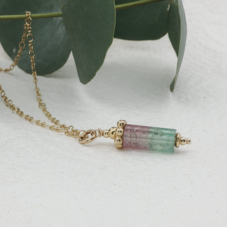 Halskette 50 cm mit Wassermelone Turmalin Unikate