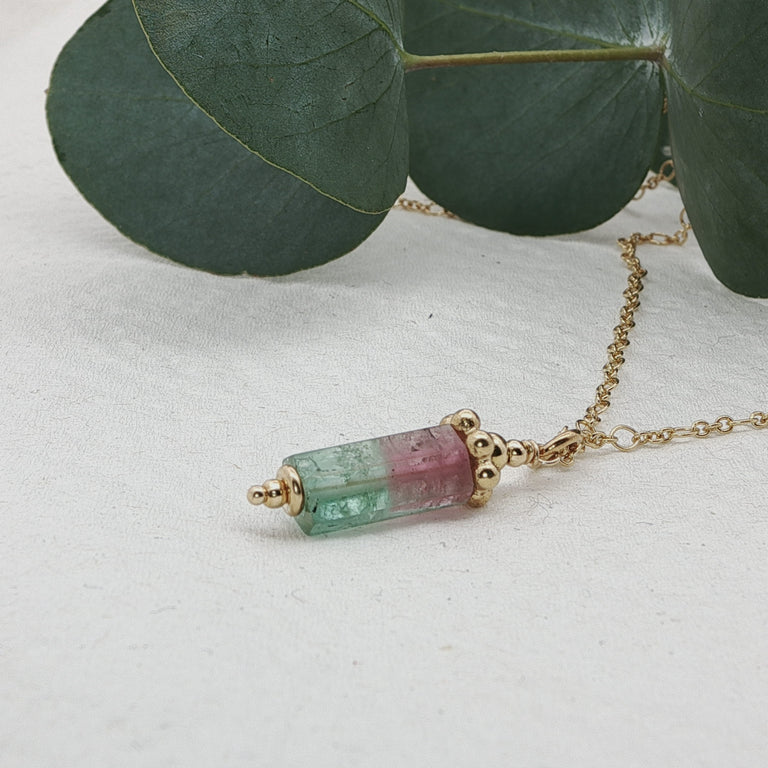 Halskette 50 cm mit Wassermelone Turmalin Unikate