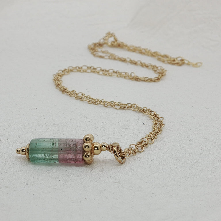 Halskette 50 cm mit Wassermelone Turmalin Unikate