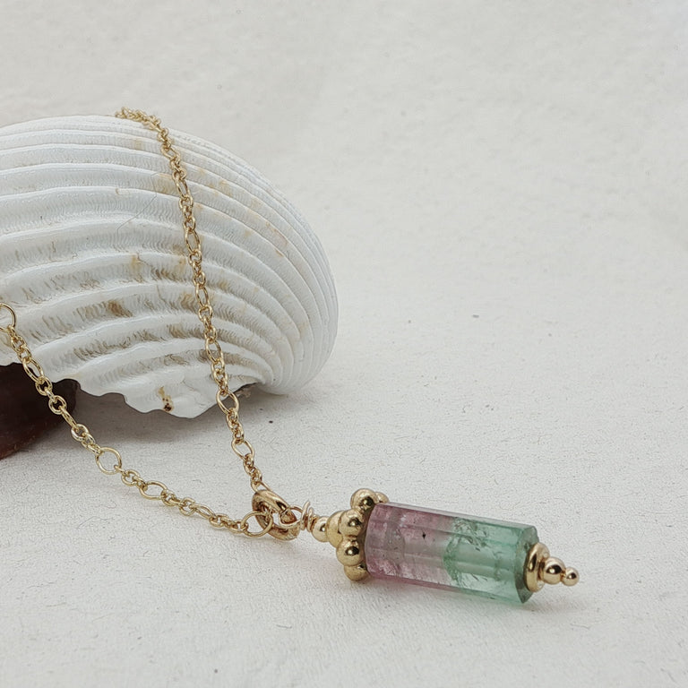 Halskette 50 cm mit Wassermelone Turmalin Unikate