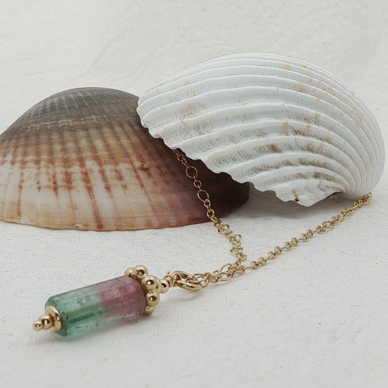 Halskette 50 cm mit Wassermelone Turmalin Unikate