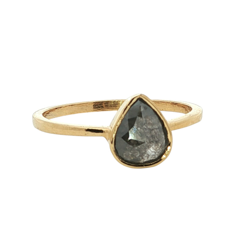 Unikate Ring Gelb 9 Karat Gold mit Salt & Pepper Diamant 7X8 mm