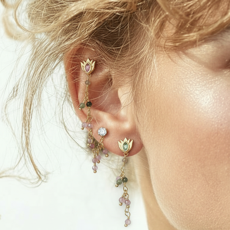 Piercing Kette Multiturmalin – filigrane Verbindung mit 2 Link