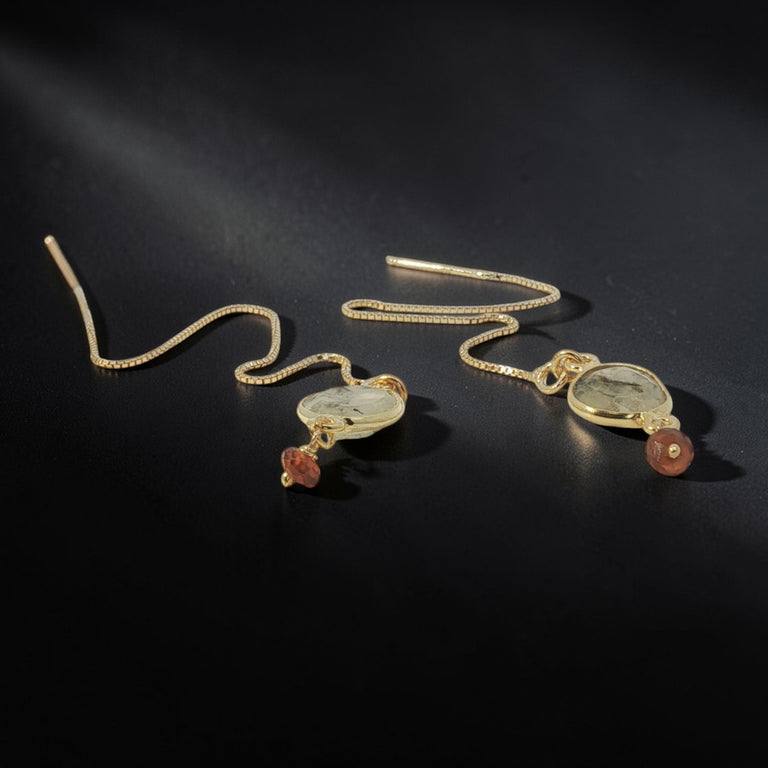 Prehnit & Karneol Kettenohrringe – vergoldet