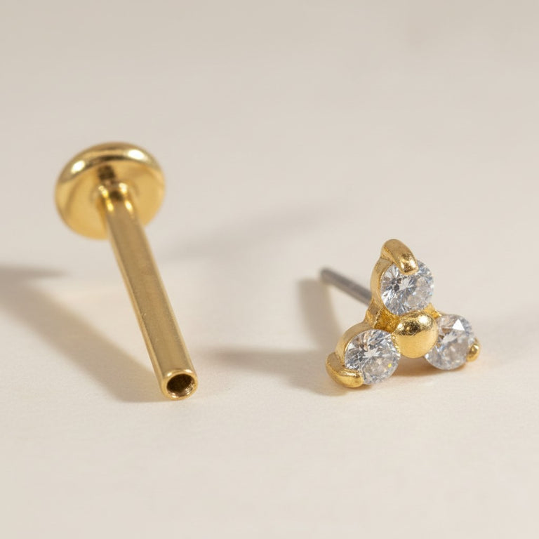 Titan G23 Piercing mit 3 Zirkonia 1.4 mm – 1.0 mm / 8 mm