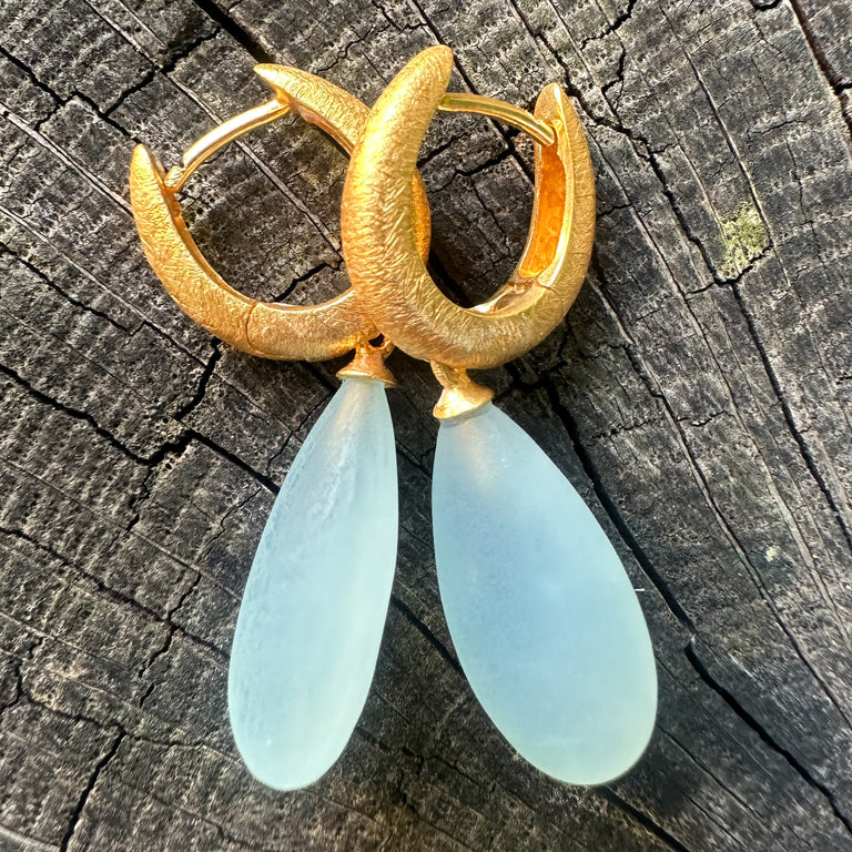 Creolen mit Aquamarin matt 10 X 20 mm