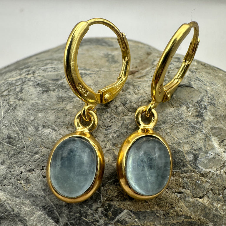 Creolen mit  Aquamarin Charms gelbvergoldet