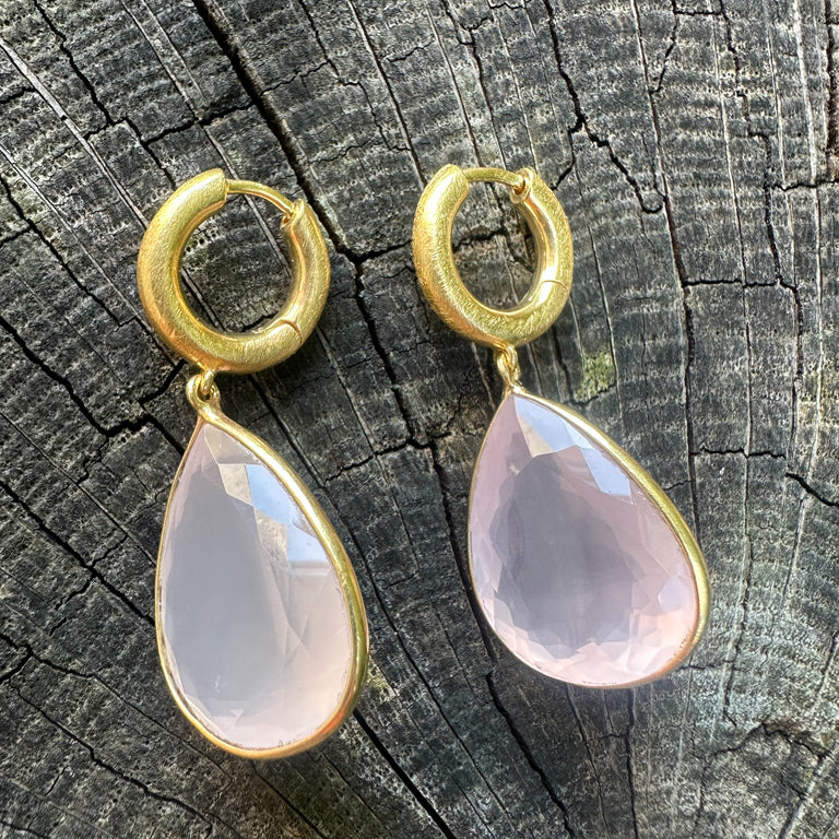 Creolen mit 15 X 20 Rosenquarz