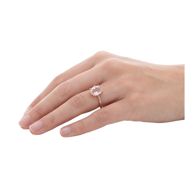Ring FLORINEA mit Rosenquarz 6X8 mm