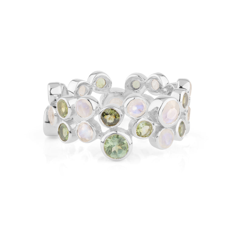 Ring AURELIA Mondstein und grüne Amethyst