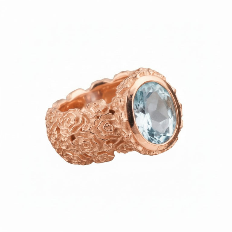 Ring LOTTA Blautopas | Statement Ring mit Rosenmuster
