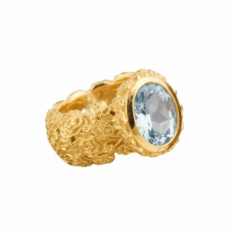 Ring LOTTA Blautopas | Statement Ring mit Rosenmuster