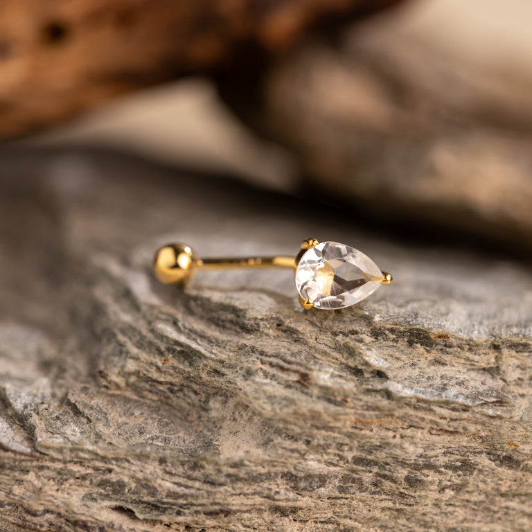 Bauch Piercing DROPS mit weissem Topas