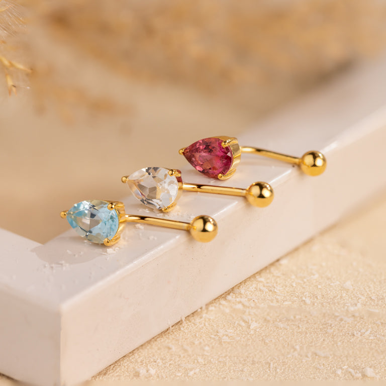 Bauch Piercing DROPS mit weissem Topas