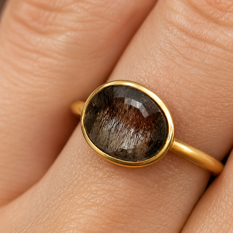 Ring LIVIA Rutilquarz mit Turmalin-Einschlüssen