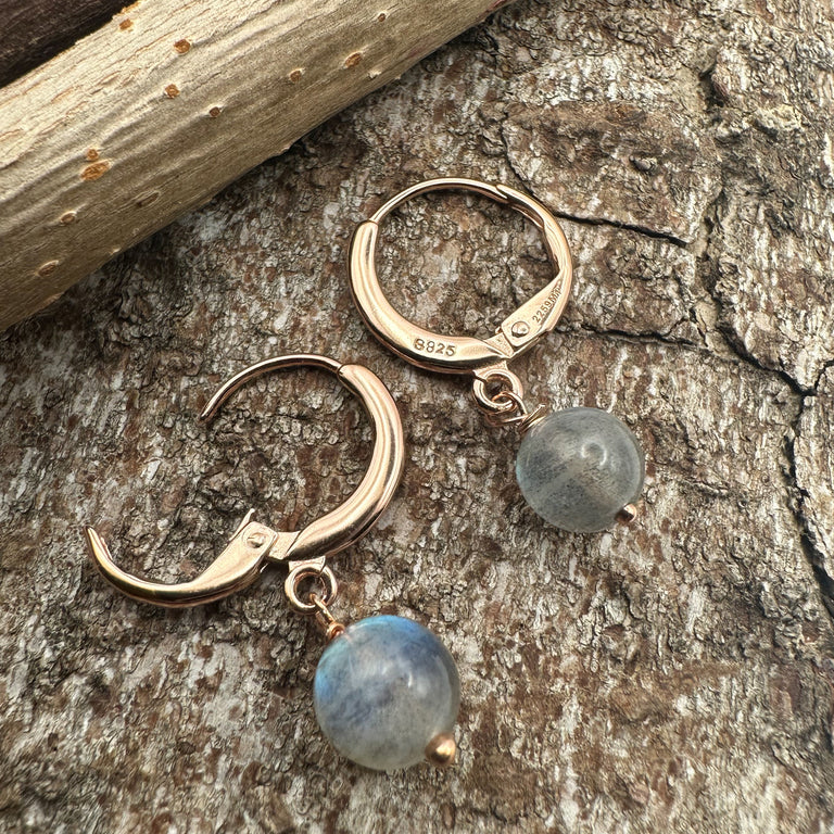 Sterling Silber rosevergoldet Creolen 14 mm mit Labradotit