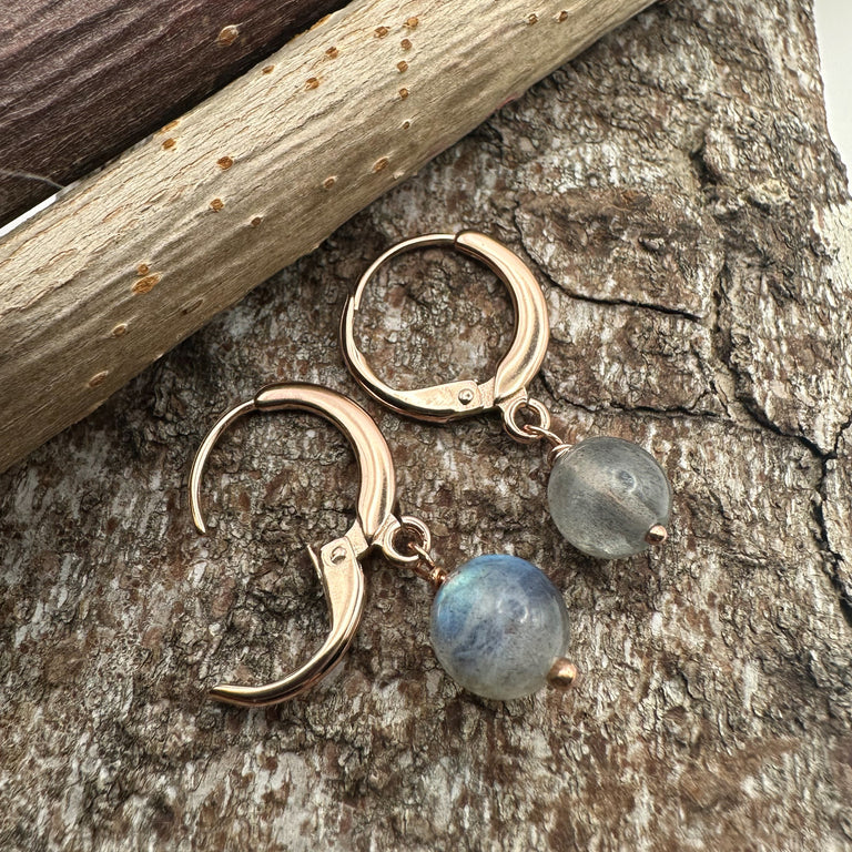 Sterling Silber rosevergoldet Creolen 14 mm mit Labradotit