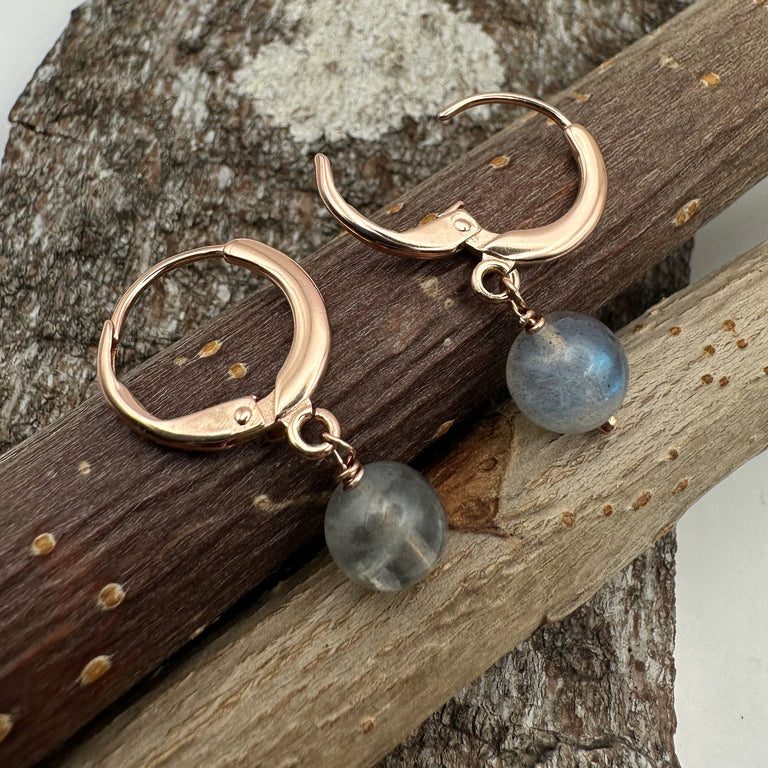 Sterling Silber rosevergoldet Creolen 14 mm mit Labradotit