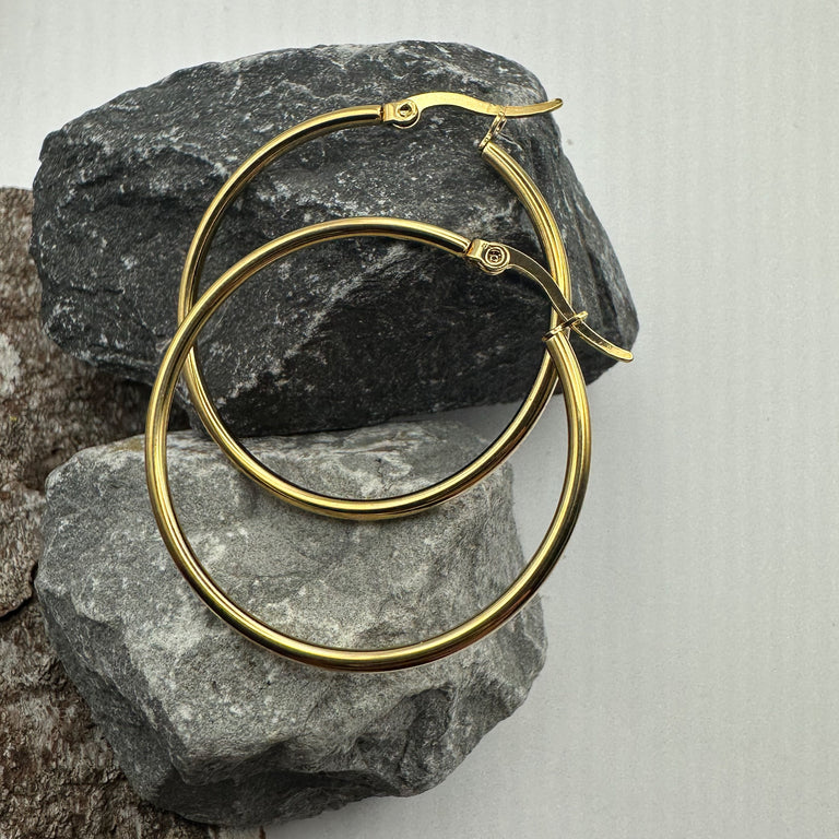 Edelstahl Creolen 40 mm gelbvergoldet