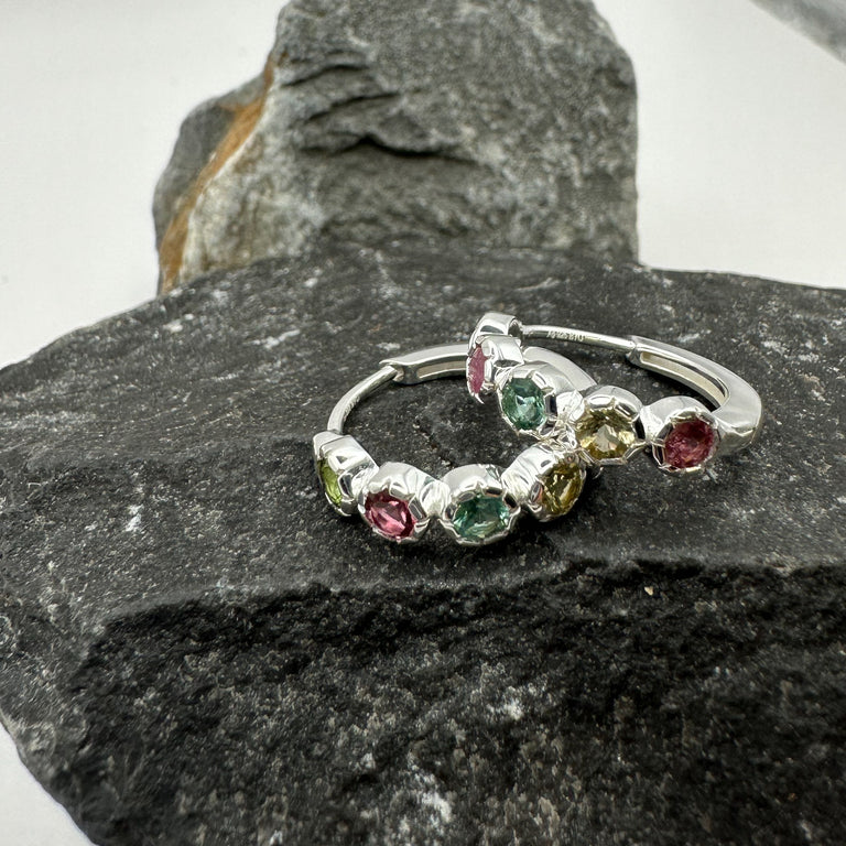 Sterling Silber 18 mm Creolen mit Turmalin