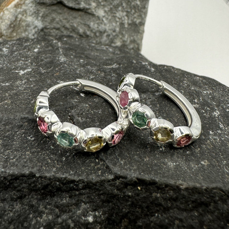 Sterling Silber 18 mm Creolen mit Turmalin