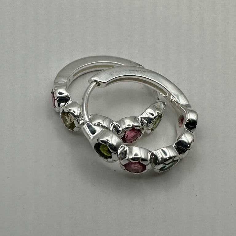 Sterling Silber 18 mm Creolen mit Turmalin