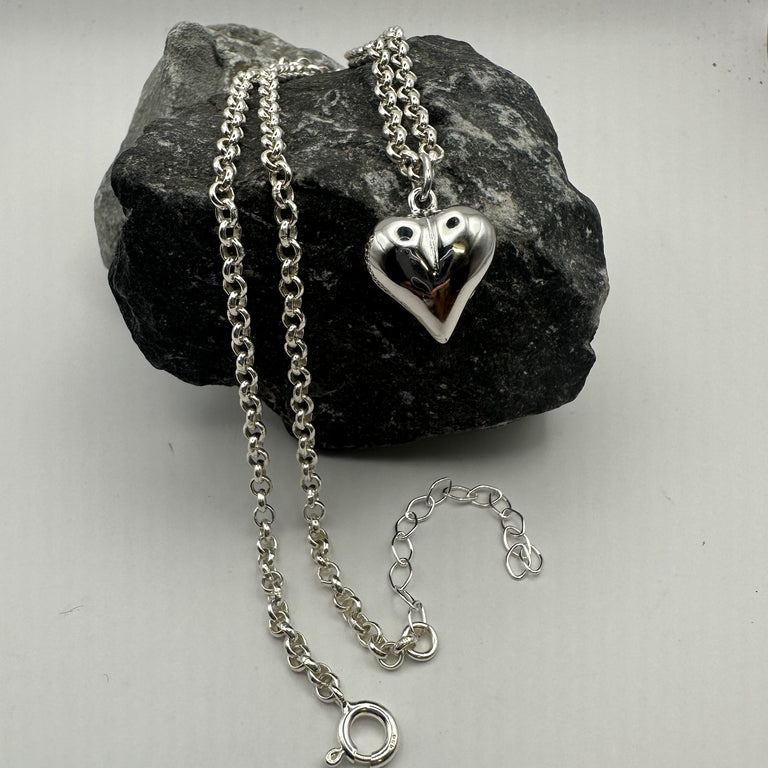 45 cm Kette Sterling Silber mit Herz Anhänger 16 mm