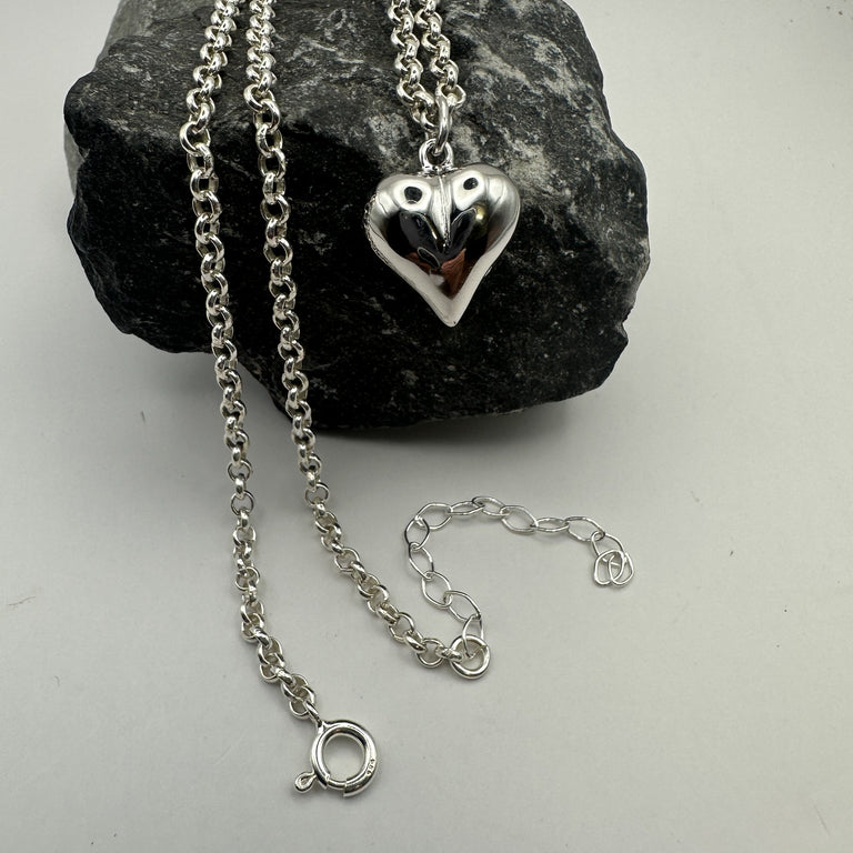 45 cm Kette Sterling Silber mit Herz Anhänger 16 mm