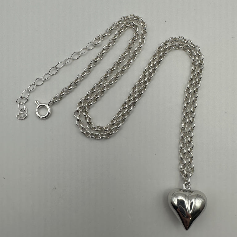 45 cm Kette Sterling Silber mit Herz Anhänger 16 mm
