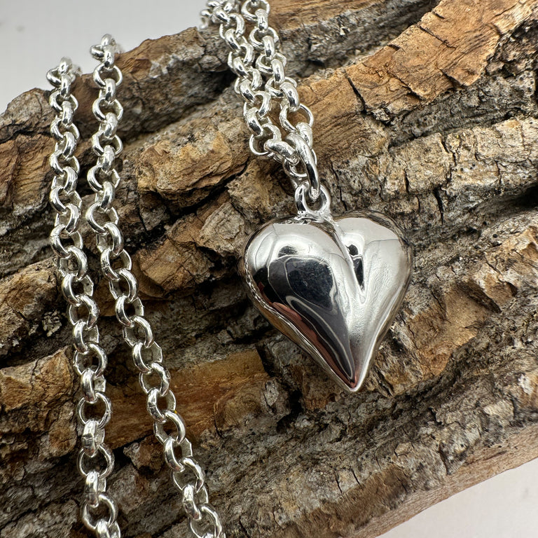45 cm Kette Sterling Silber mit Herz Anhänger 16 mm