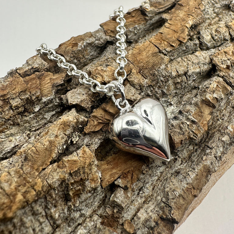 45 cm Kette Sterling Silber mit Herz Anhänger 16 mm