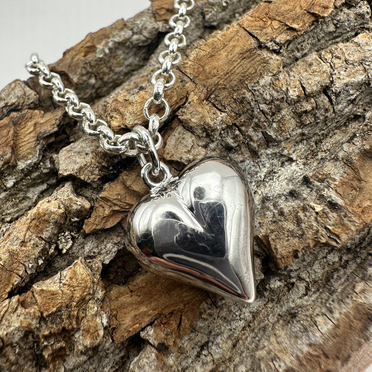 45 cm Kette Sterling Silber mit Herz Anhänger 16 mm