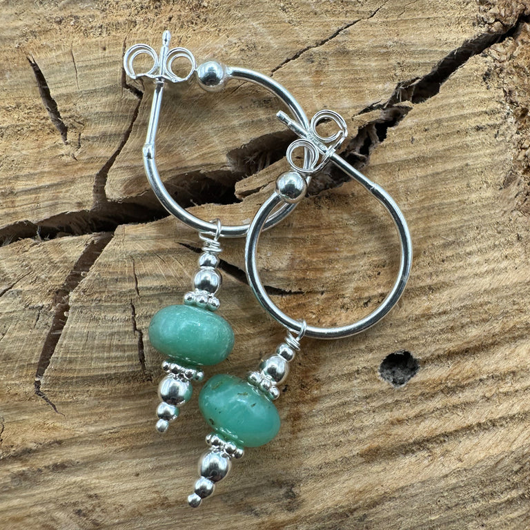 Sterling Silber 15 mm Creolen mit Chrysoprase