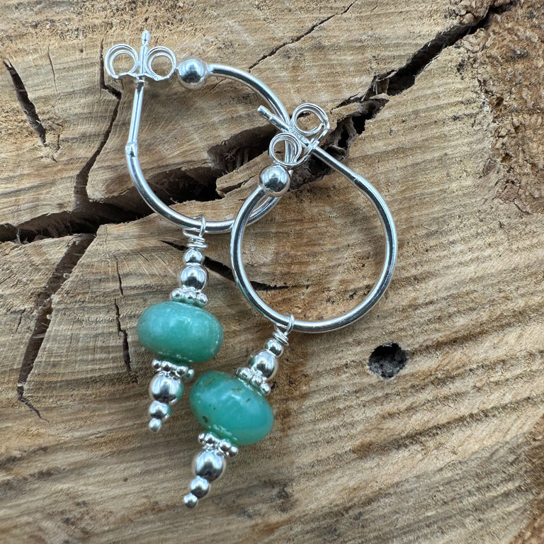 Sterling Silber 15 mm Creolen mit Chrysoprase
