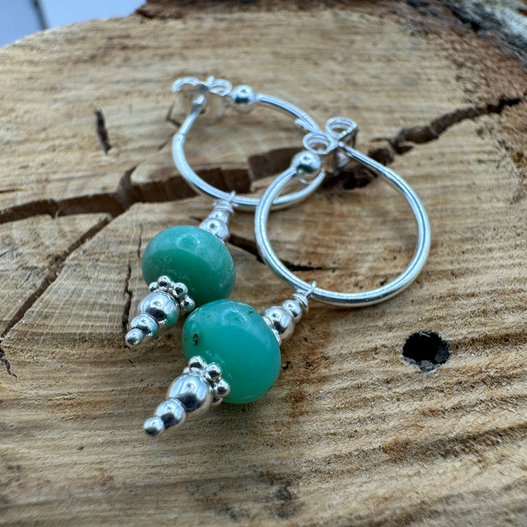 Sterling Silber 15 mm Creolen mit Chrysoprase