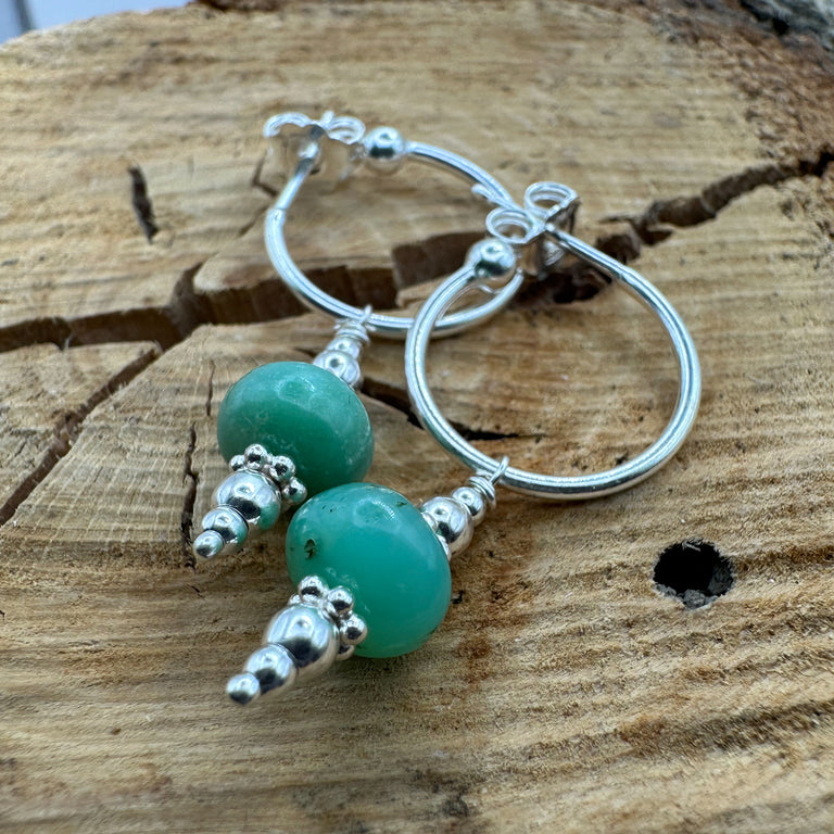 Sterling Silber 15 mm Creolen mit Chrysoprase